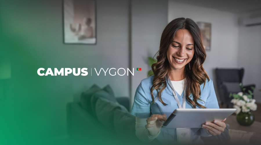 Profissional de saúde a utilizar plataforma digital de formação Campus Vygon Portugal