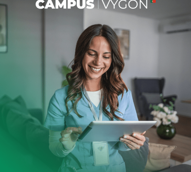 Profissional de saúde a utilizar plataforma digital de formação Campus Vygon Portugal