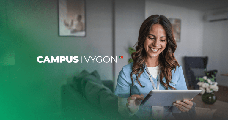 Profissional de saúde a utilizar plataforma digital de formação Campus Vygon Portugal